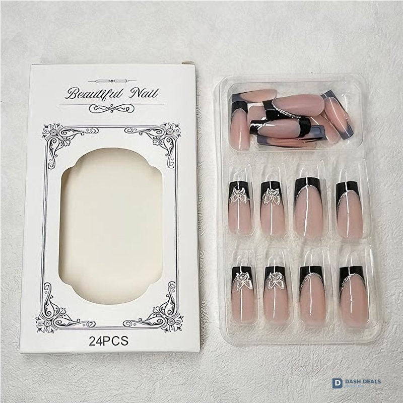 Black Pink Butterfly Press-On Nails 24 PCS — Bold Two-Tone Nail Art, At-Home Manicure