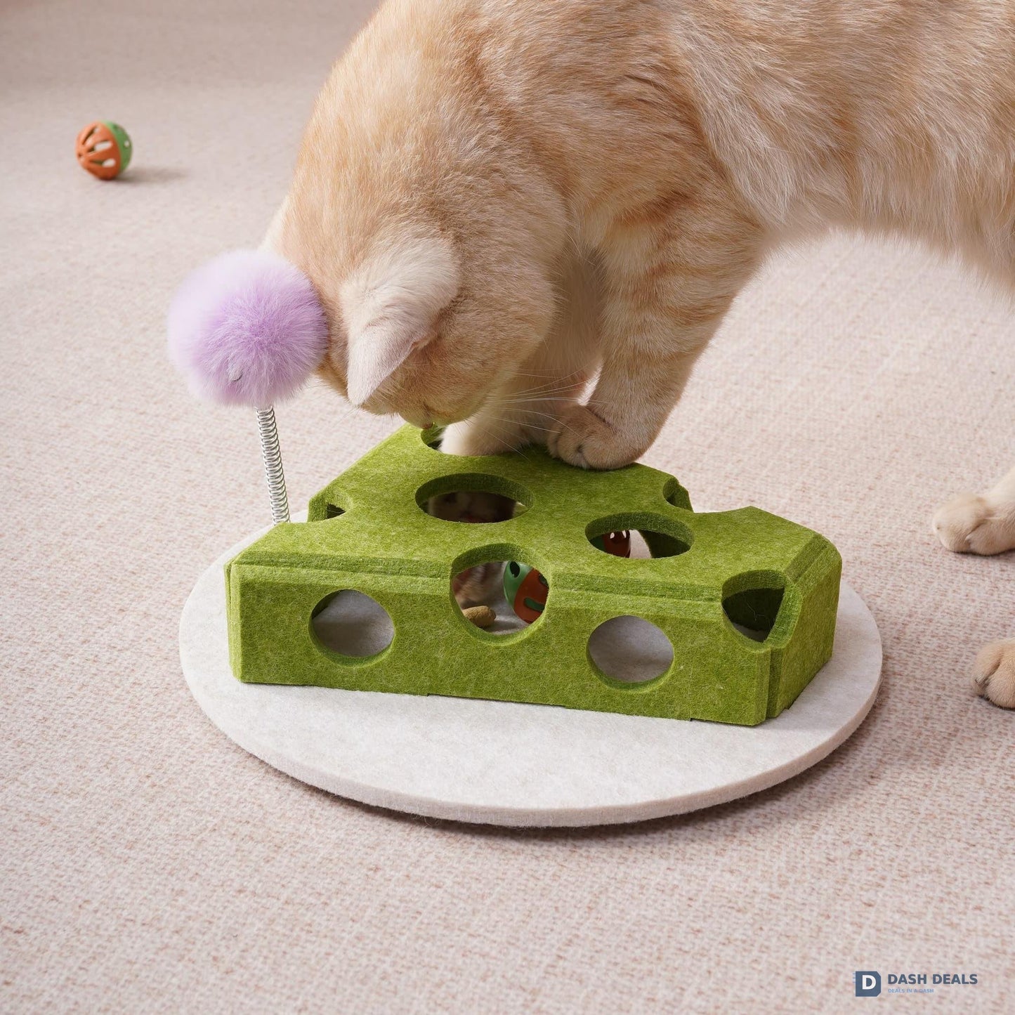 Cat Puzzle Toy with Spring Wand & Treat Box — Indoor Enrichment, Suction Base