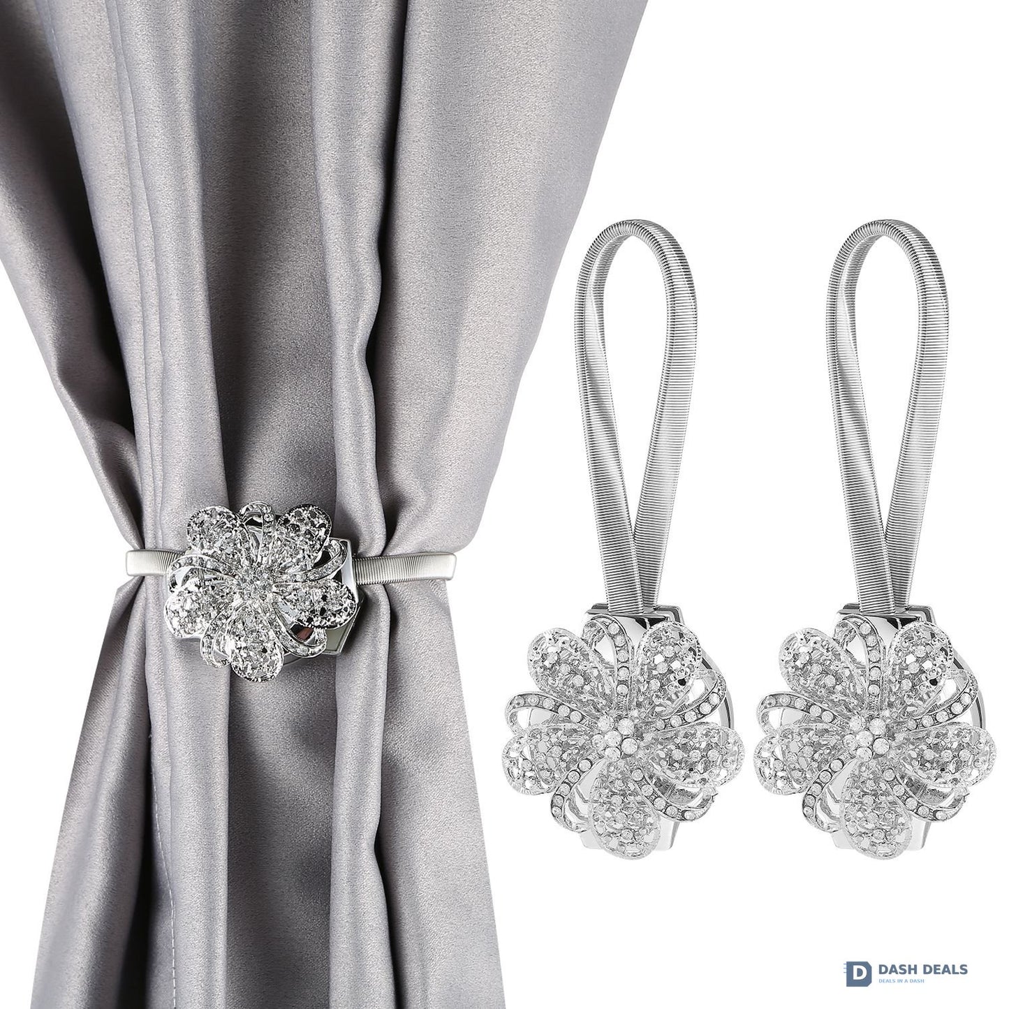 Magnetic Curtain Tiebacks 2-Pack — Extendable Floral Drape Holders, Decorative Window Clips