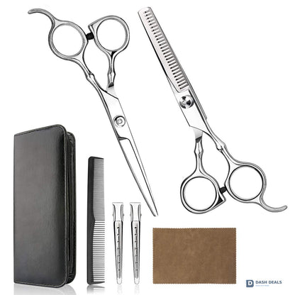 Hair Cutting Scissors Set - 6 Inch Professional Hairdressing Thinning Shears for Men, Women, Kids - Sharp Stainless Steel Salon-Grade Hair Shears