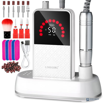 50,000 RPM Professional Electric Nail Drill - Cordless Rechargeable E-File Machine with 6 Bits for Acrylic, Gel Nails, Manicure & Pedicure - Pro Salon Grade