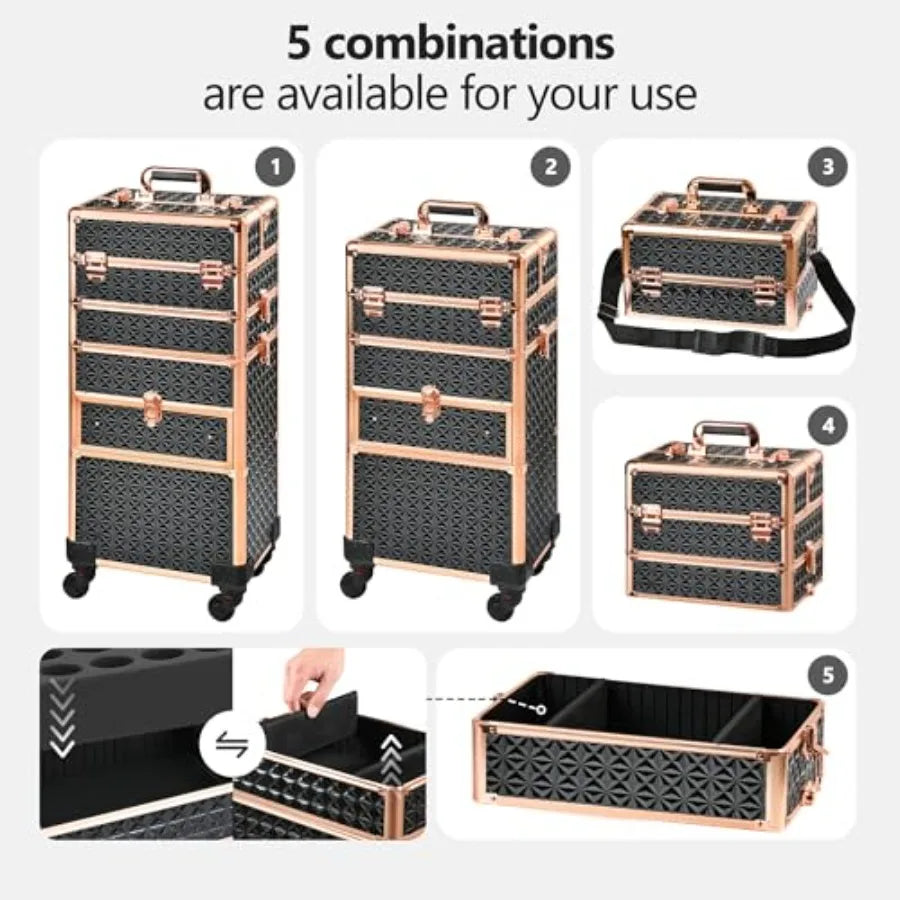 Makeup Train Case with Drawer Rolling Makeup Case Cosmetology Case on Wheels Gift Large Makeup Case Organizers Professional For