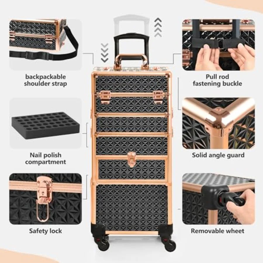 Makeup Train Case with Drawer Rolling Makeup Case Cosmetology Case on Wheels Gift Large Makeup Case Organizers Professional For
