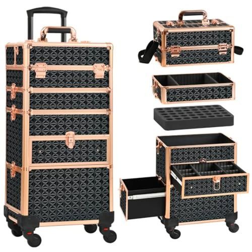 Rolling Makeup Cart with Drawers - Professional Train Case Cosmetology Organizer Storage for MUAs