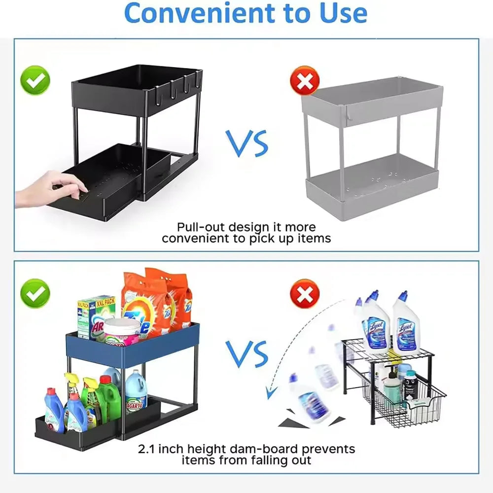 2 Tier Under Sink Organizer - Sliding Pull-Out Cabinet Basket Rack