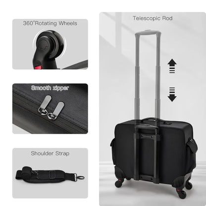 Rolling Makeup Case on Wheels, Extra Large Cosmetic Artist Bag, Portable Travel Case for Hairstylists & Nail Techs, Black