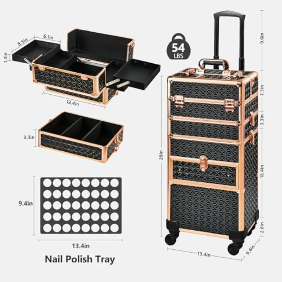 Makeup Train Case with Drawer Rolling Makeup Case Cosmetology Case on Wheels Gift Large Makeup Case Organizers Professional For