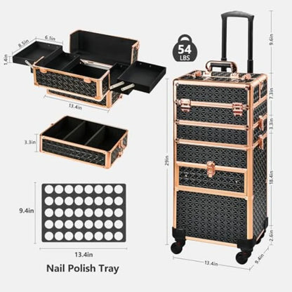 Makeup Train Case with Drawer Rolling Makeup Case Cosmetology Case on Wheels Gift Large Makeup Case Organizers Professional For