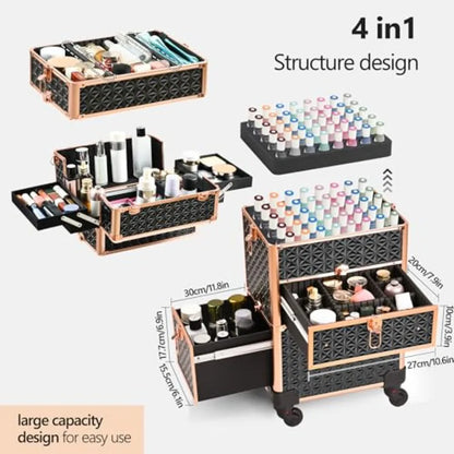 Makeup Train Case with Drawer Rolling Makeup Case Cosmetology Case on Wheels Gift Large Makeup Case Organizers Professional For